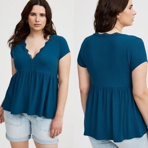 Torrid Lace Trim Babydoll Top in Legion Blue 2X